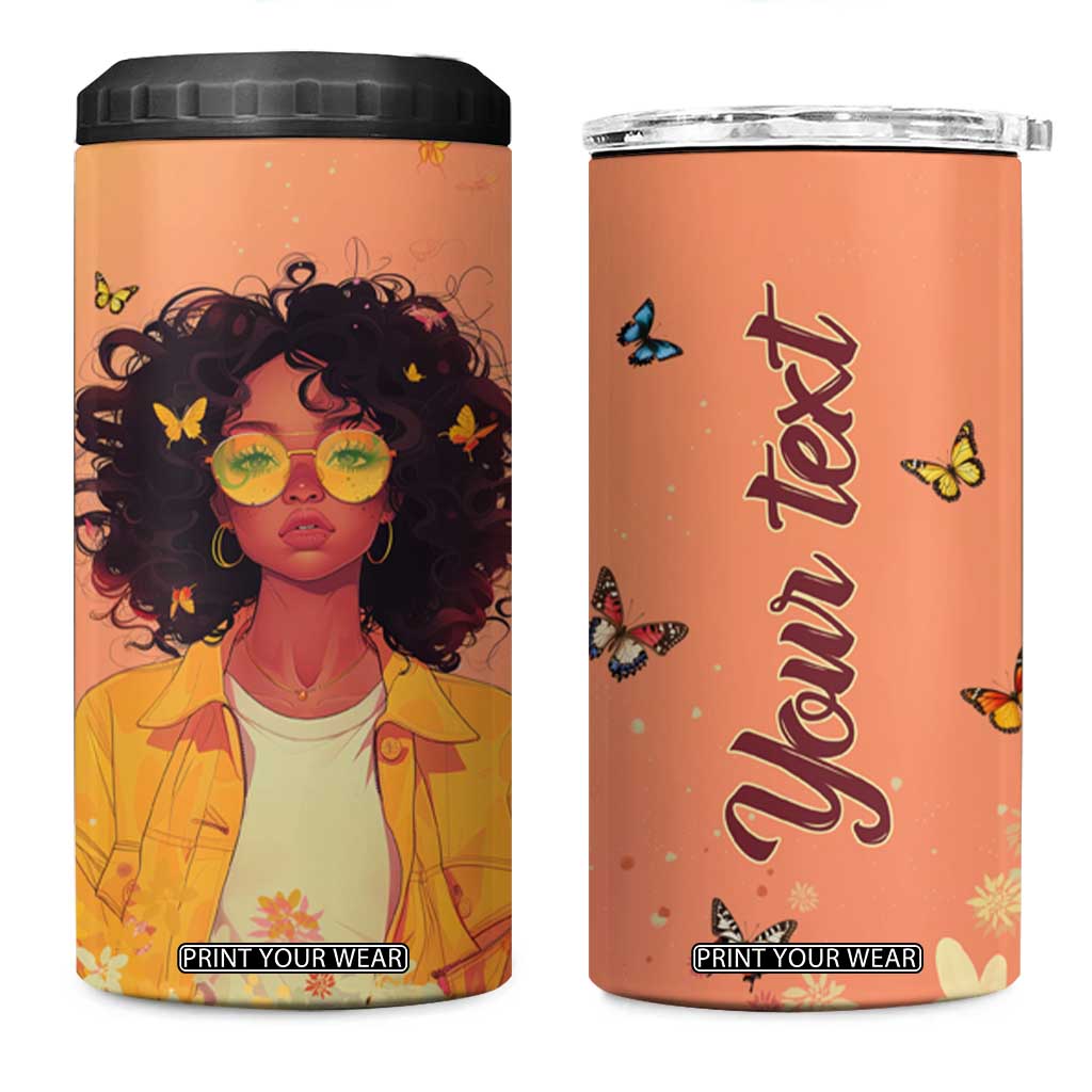 Lovely Black Woman Butterfly Personalized 4 in 1 Can Cooler Tumbler TS04 One Size: 16 oz Orange Print Your Wear