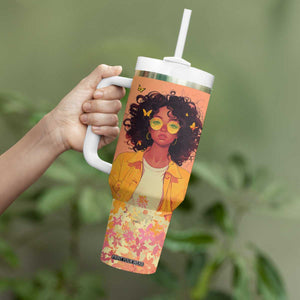 Lovely Black Woman Butterfly Personalized Tumbler With Handle TS04 Print Your Wear