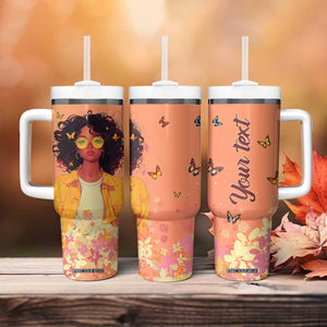 Lovely Black Woman Butterfly Personalized Tumbler With Handle TS04 Print Your Wear