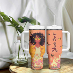 Lovely Black Woman Butterfly Personalized Tumbler With Handle TS04 Print Your Wear