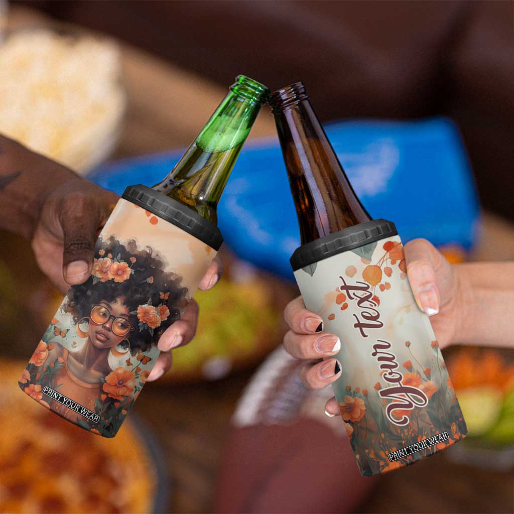 Black Woman And Flowers Field Personalized 4 in 1 Can Cooler Tumbler TS04 Print Your Wear