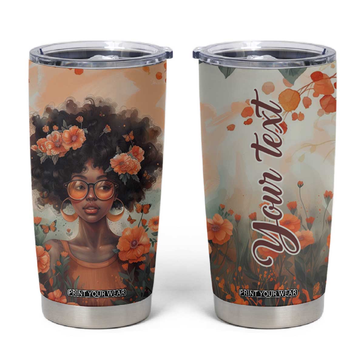 Black Woman And Flowers Field Personalized Tumbler Cup TS04 Multicolor Print Your Wear