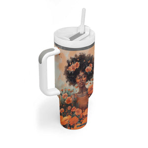 Black Woman And Flowers Field Personalized Tumbler With Handle TS04 Print Your Wear