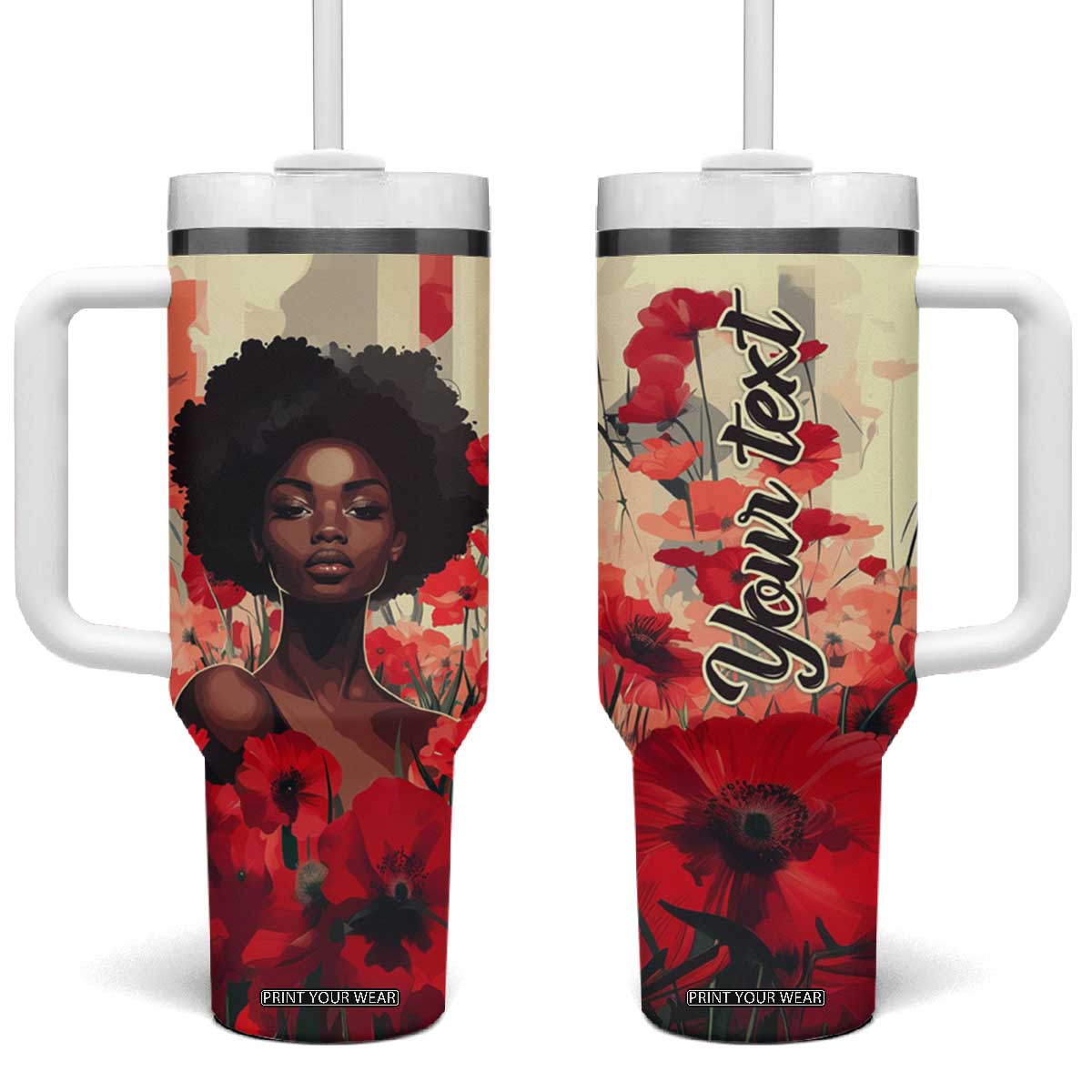 Black Woman Retro Personalized Tumbler With Handle TS04 One Size: 40 oz Multicolor Print Your Wear