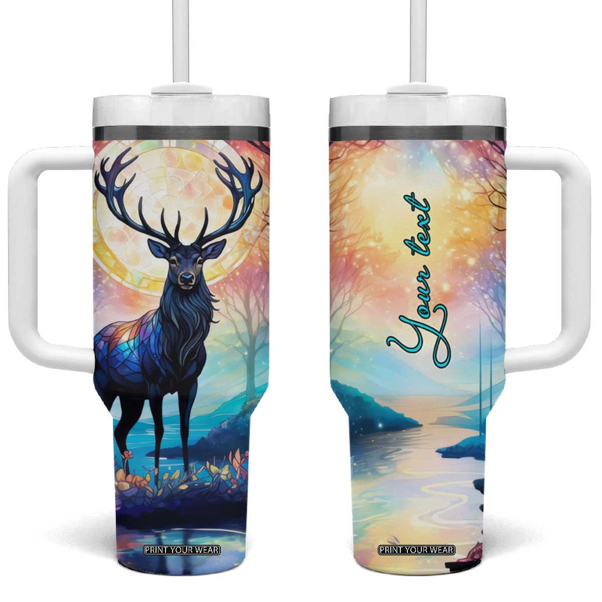 Deer Lover Tumbler With Handle Personalized TS04 One Size: 40 oz Multicolor Print Your Wear