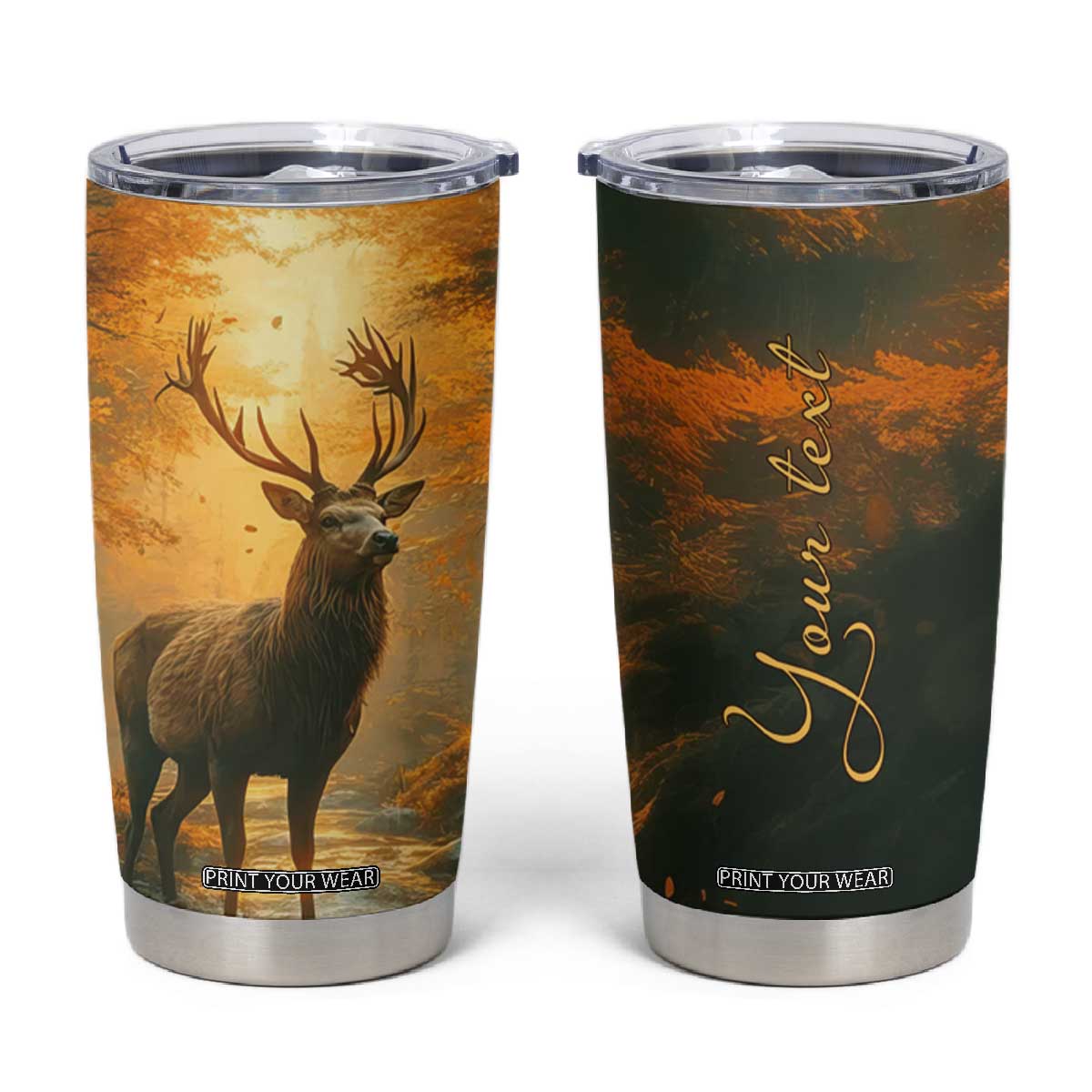 Deer In Autumn Forest Tumbler Cup Personalized TS04 Multicolor Print Your Wear