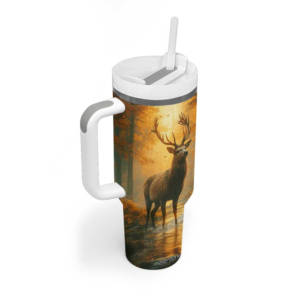Deer In Autumn Forest Tumbler With Handle Personalized TS04 Print Your Wear
