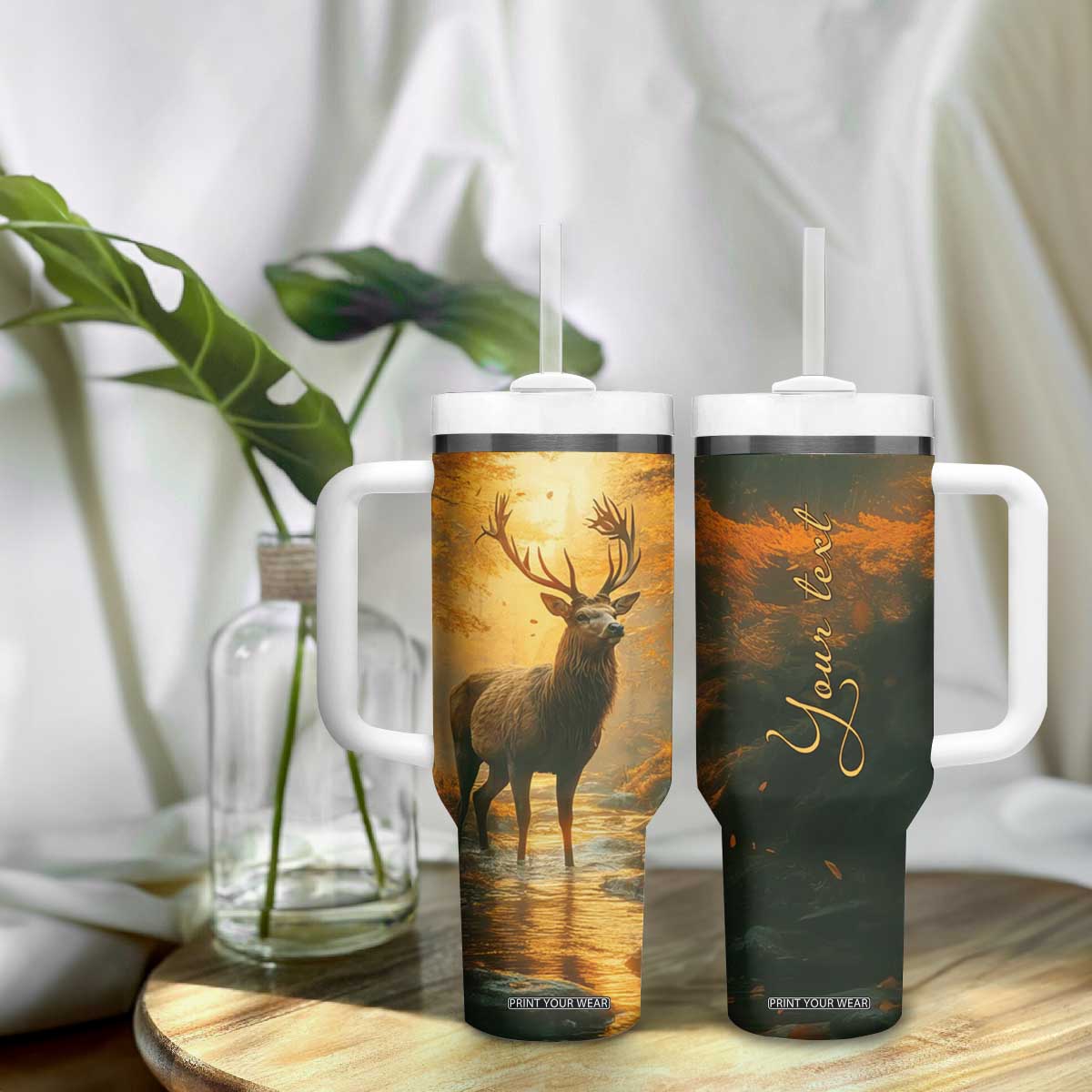 Deer In Autumn Forest Tumbler With Handle Personalized TS04 Print Your Wear