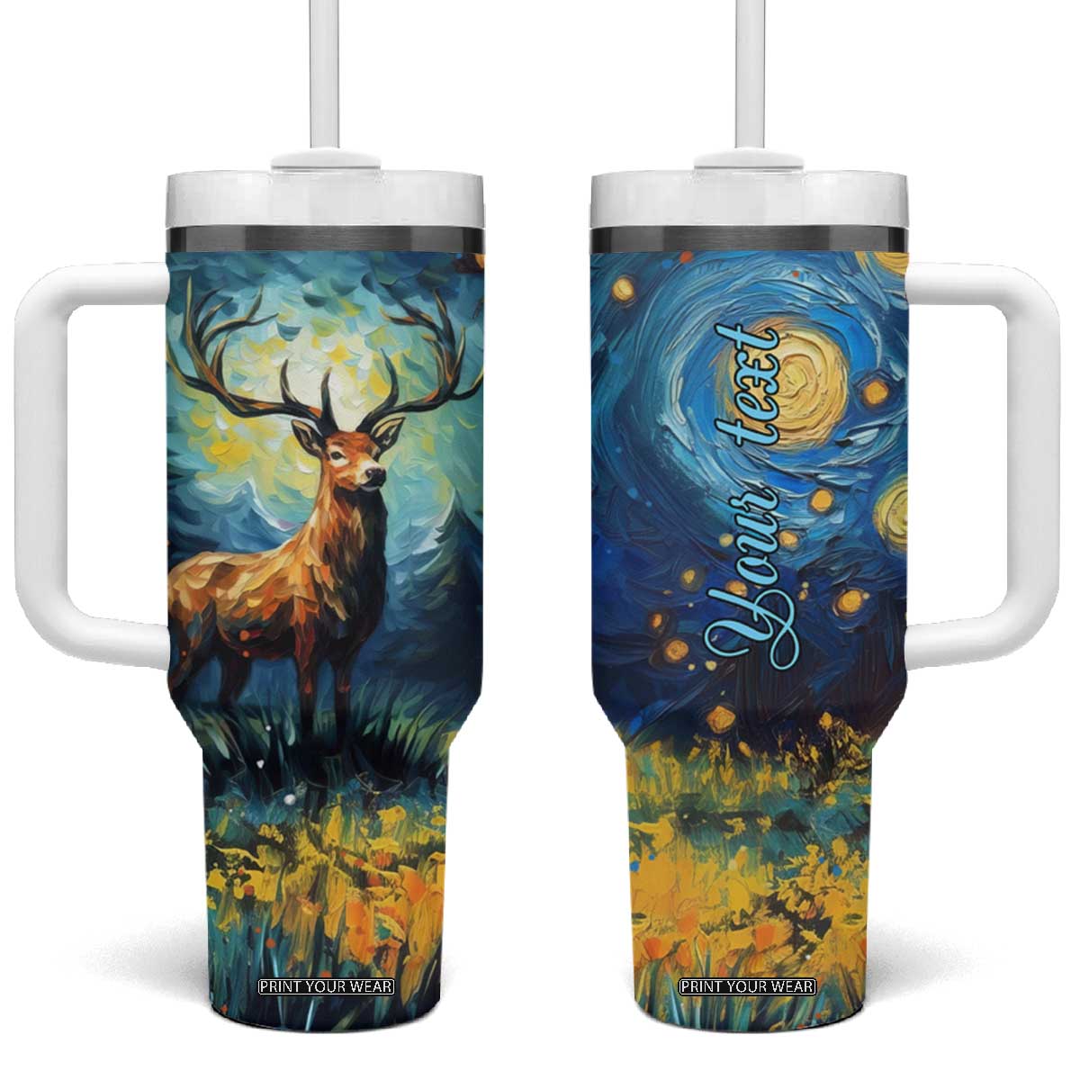 Colorful Deer Tumbler With Handle Personalized TS04 One Size: 40 oz Multicolor Print Your Wear