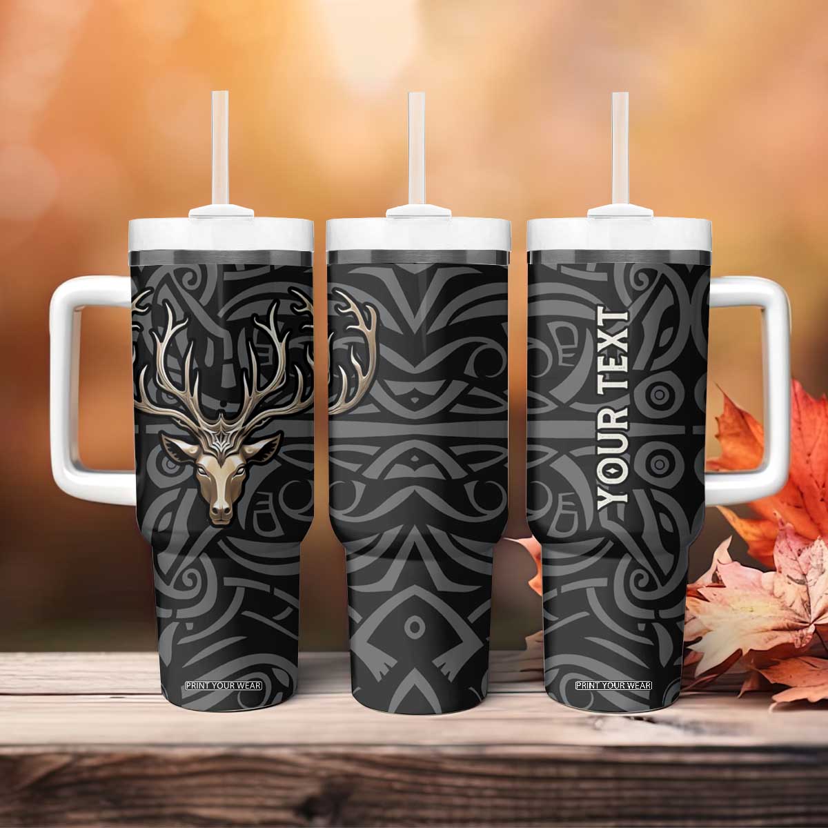 Viking Celtic Deer Metallic Style Tumbler With Handle Personalized TS04 Print Your Wear