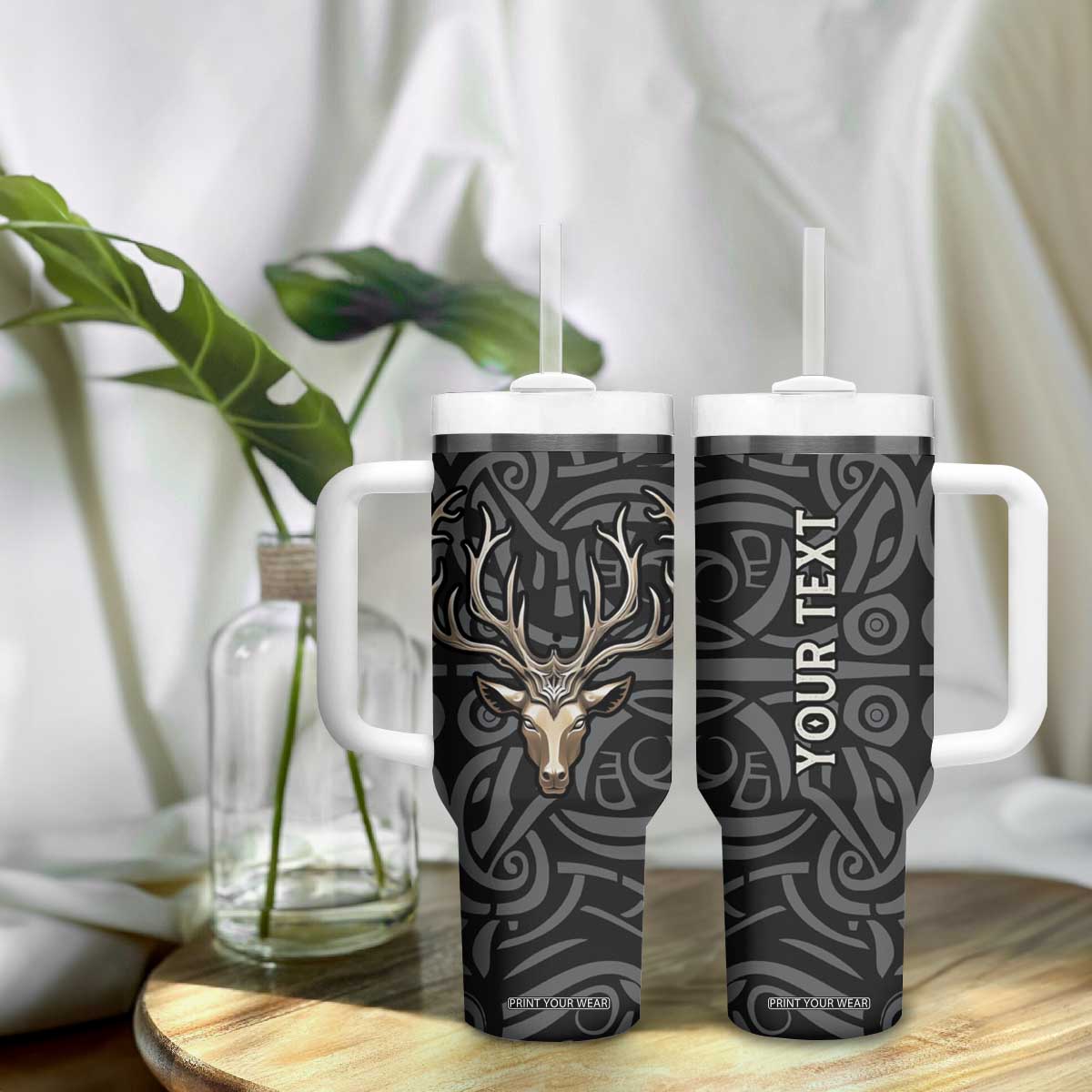 Viking Celtic Deer Metallic Style Tumbler With Handle Personalized TS04 Print Your Wear