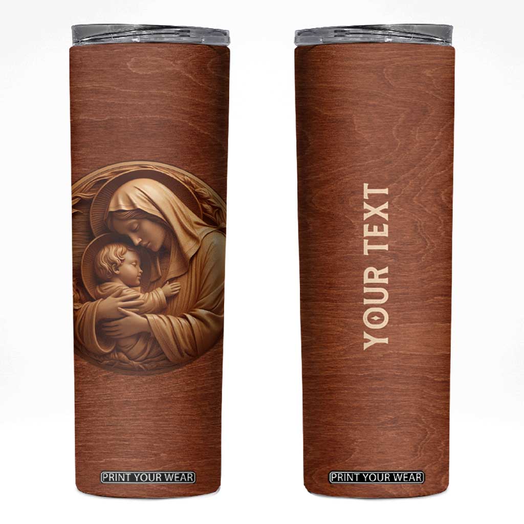 Maria Holding Jesus Wooden Carving Skinny Tumbler Personalized TS04 Multicolor Print Your Wear