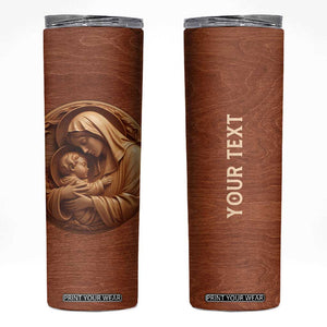 Maria Holding Jesus Wooden Carving Skinny Tumbler Personalized TS04 Multicolor Print Your Wear