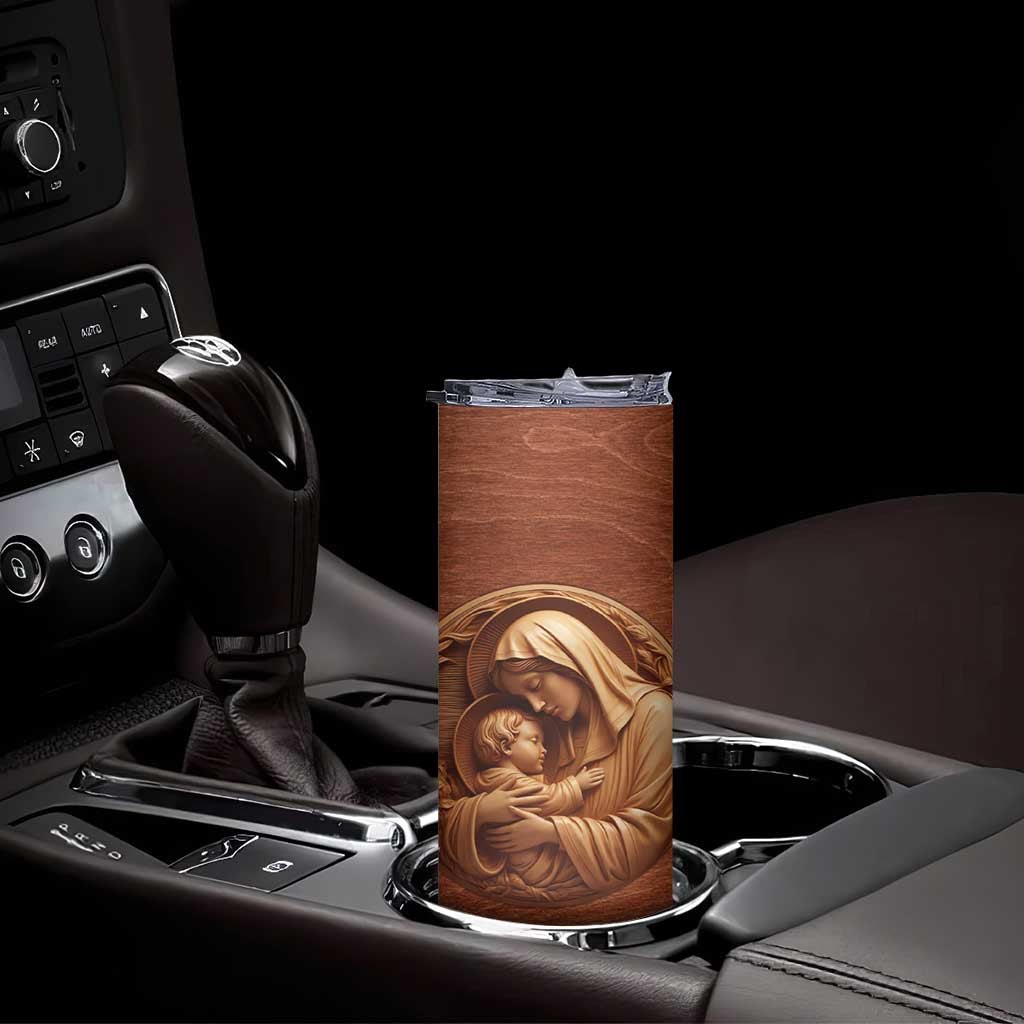 Maria Holding Jesus Wooden Carving Skinny Tumbler Personalized TS04 Print Your Wear