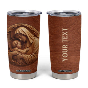 Maria Holding Jesus Wooden Carving Tumbler Cup Personalized TS04 Multicolor Print Your Wear