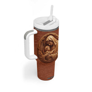 Maria Holding Jesus Wooden Carving Tumbler With Handle Personalized TS04 Print Your Wear