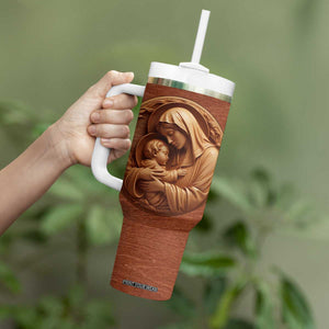 Maria Holding Jesus Wooden Carving Tumbler With Handle Personalized TS04 Print Your Wear