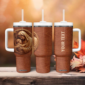 Maria Holding Jesus Wooden Carving Tumbler With Handle Personalized TS04 Print Your Wear