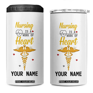 Nursing Is A Work Of Heart 4 in 1 Can Cooler Tumbler Personalized TS04 One Size: 16 oz Multicolor Print Your Wear