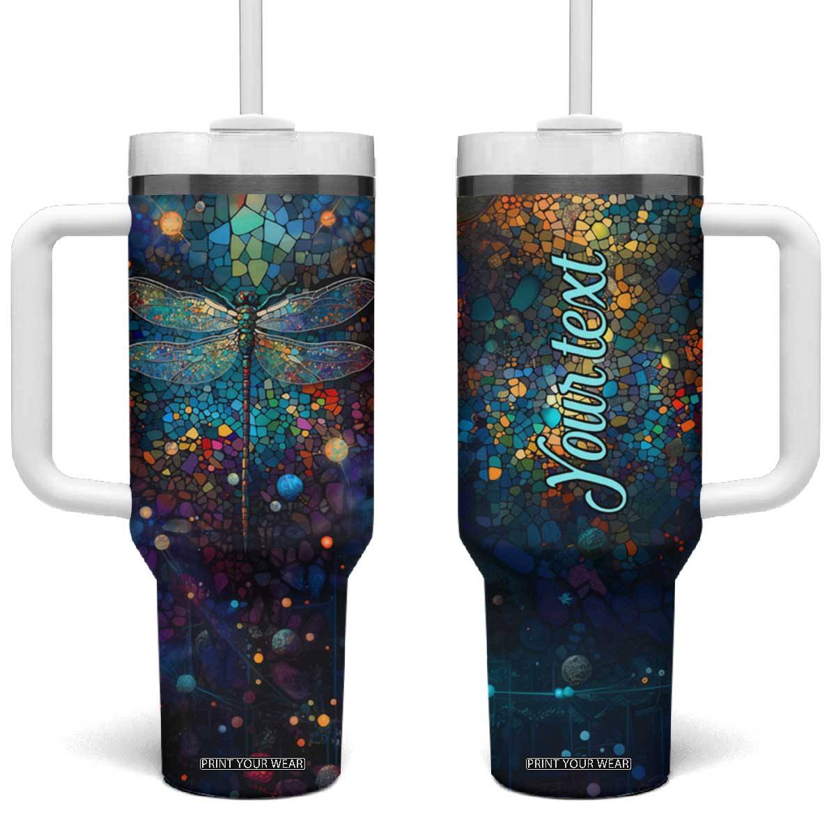 Dragonfly Colorful Tumbler With Handle Personalized TS04 One Size: 40 oz Multicolor Print Your Wear