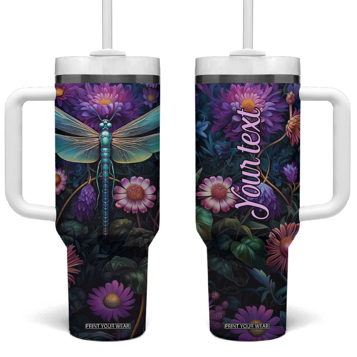 Dragonfly Lapis Lazuli Crystal Mosaic Tumbler With Handle Personalized TS04 One Size: 40 oz Multicolor Print Your Wear