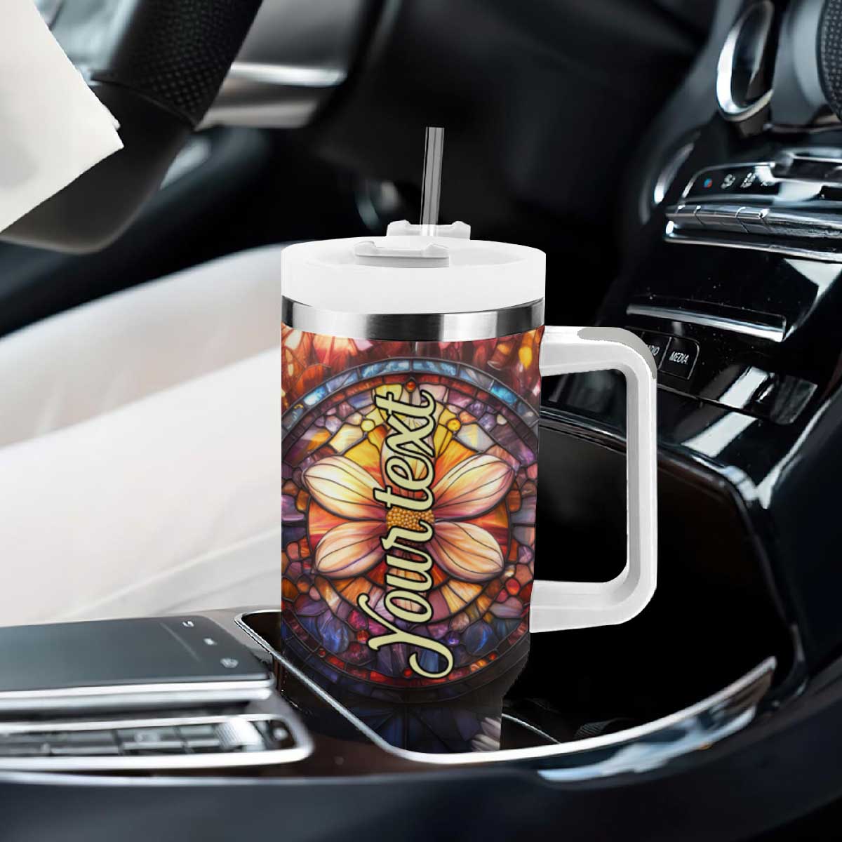 Dragonfly Golden Topaz Crystal Mosaic Tumbler With Handle Personalized TS04 Print Your Wear