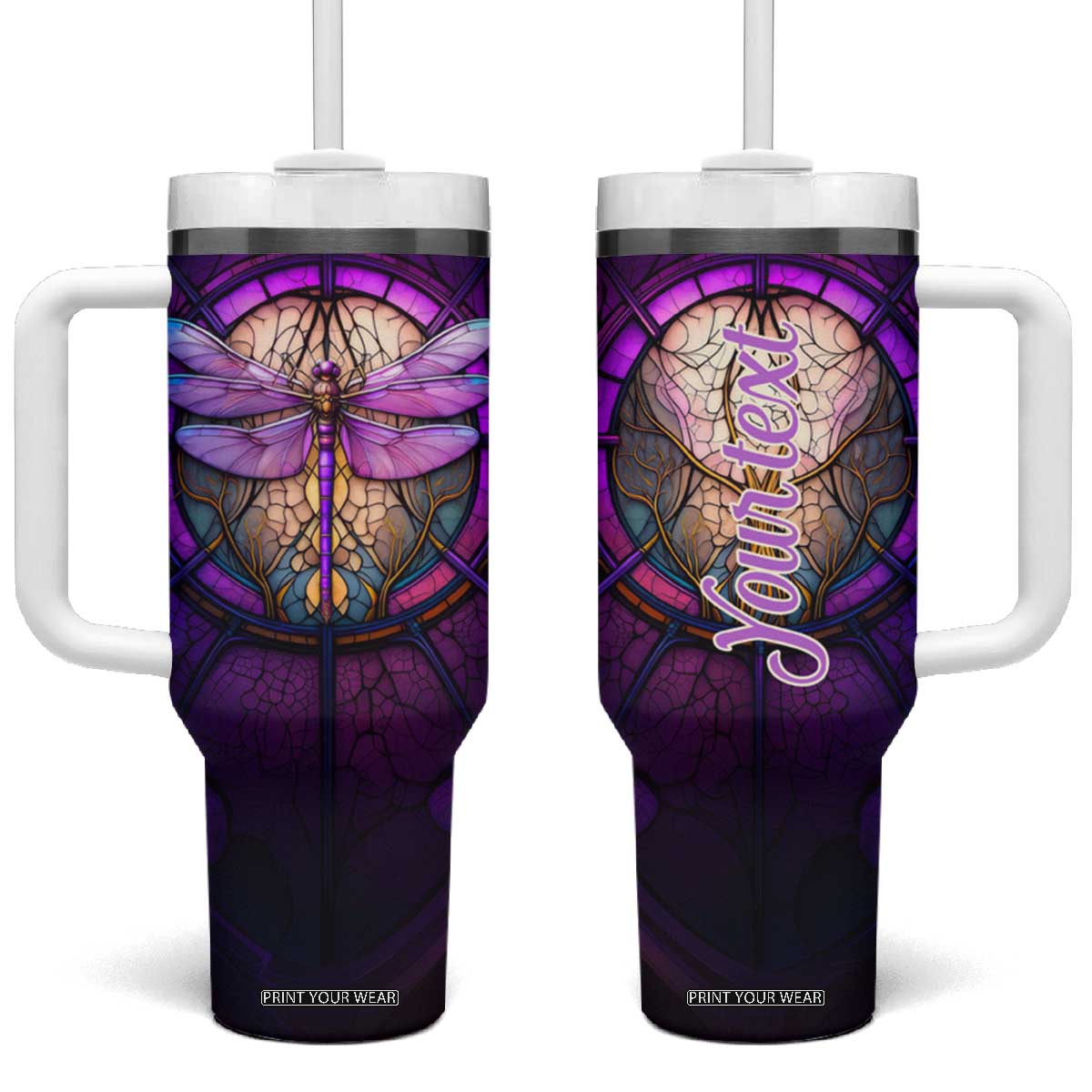 Dragonfly Colorful Glass Stained Tumbler With Handle Personalized TS04 One Size: 40 oz Multicolor Print Your Wear