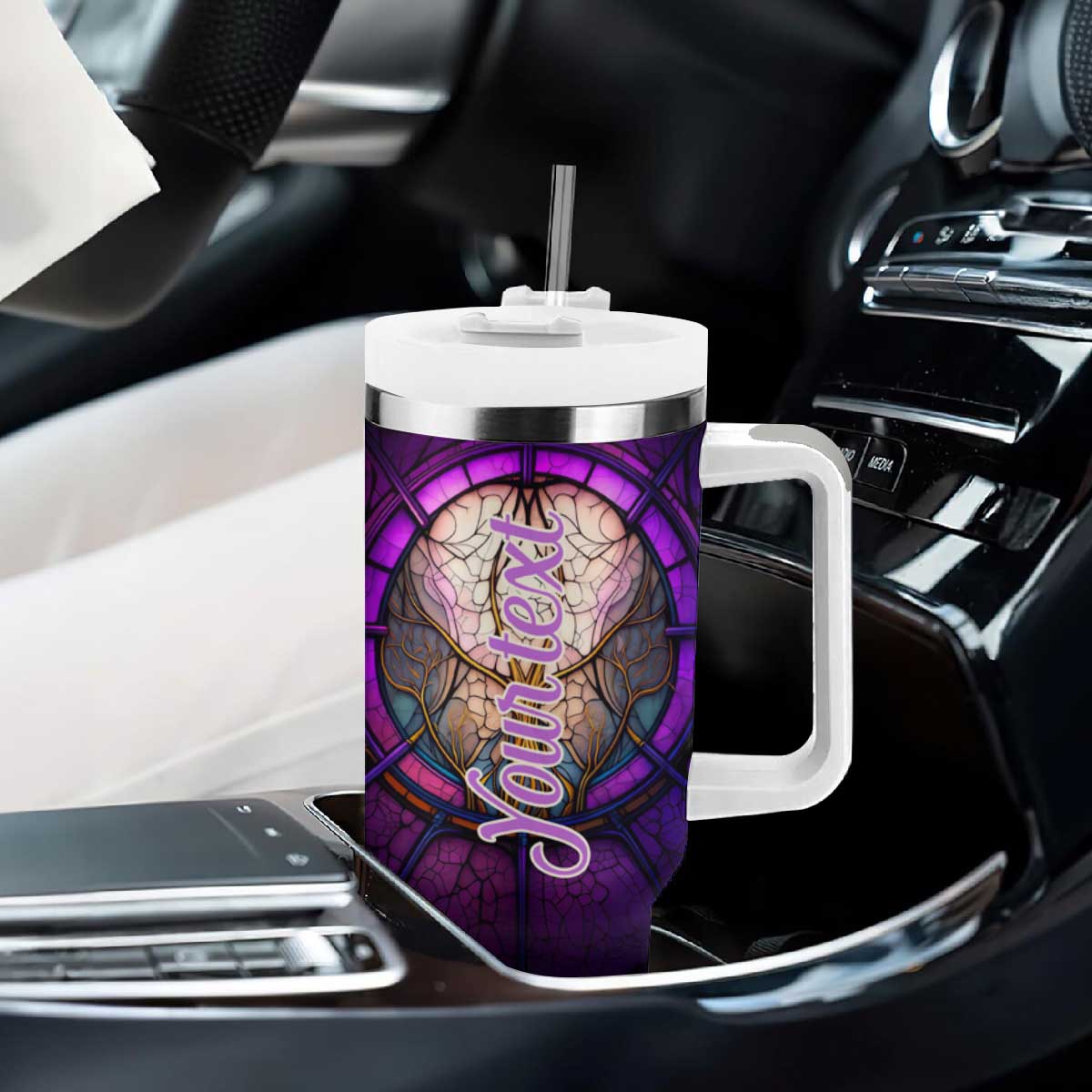 Dragonfly Colorful Glass Stained Tumbler With Handle Personalized TS04 Print Your Wear