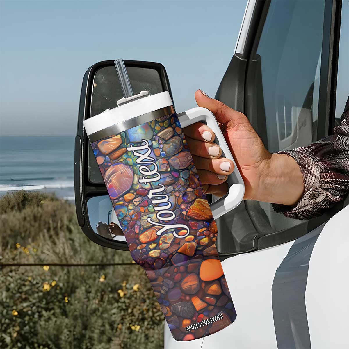 Dragonfly Abstract Art Tumbler With Handle Personalized TS04 Print Your Wear