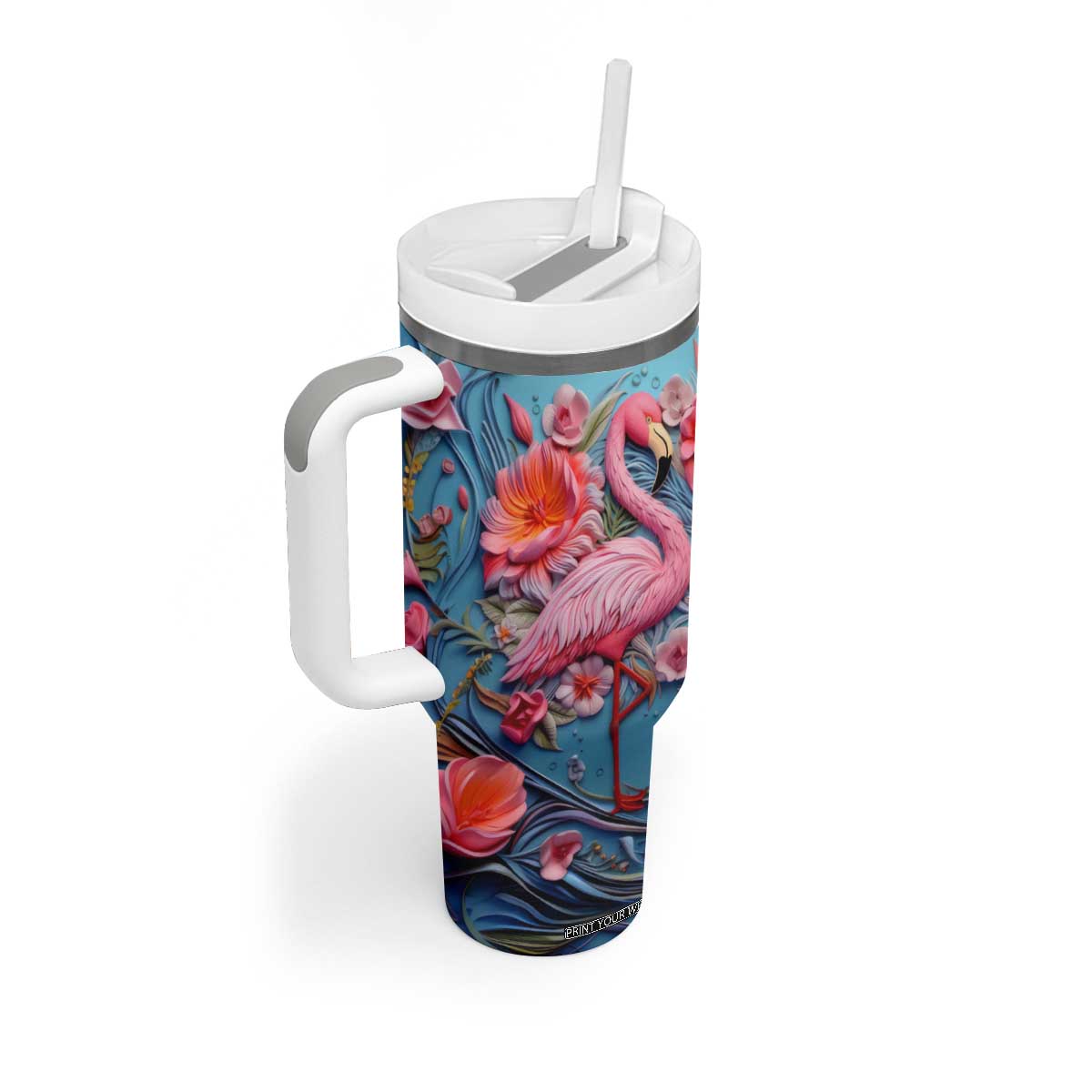 Flamingo Leather Carving Tumbler With Handle Personalized TS04 Print Your Wear