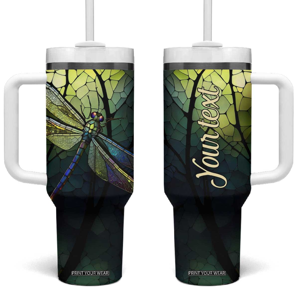 Dragonfly Citrine Crystal Mosaic Tumbler With Handle Personalized TS04 One Size: 40 oz Multicolor Print Your Wear