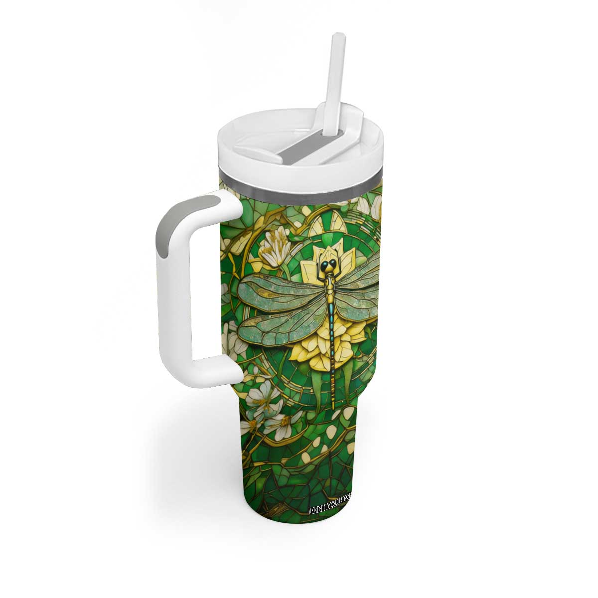 Dragonfly Chrysolite Crystal Mosaic Tumbler With Handle Personalized TS04 Print Your Wear