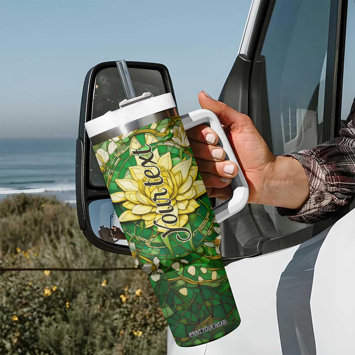 Dragonfly Chrysolite Crystal Mosaic Tumbler With Handle Personalized TS04 Print Your Wear
