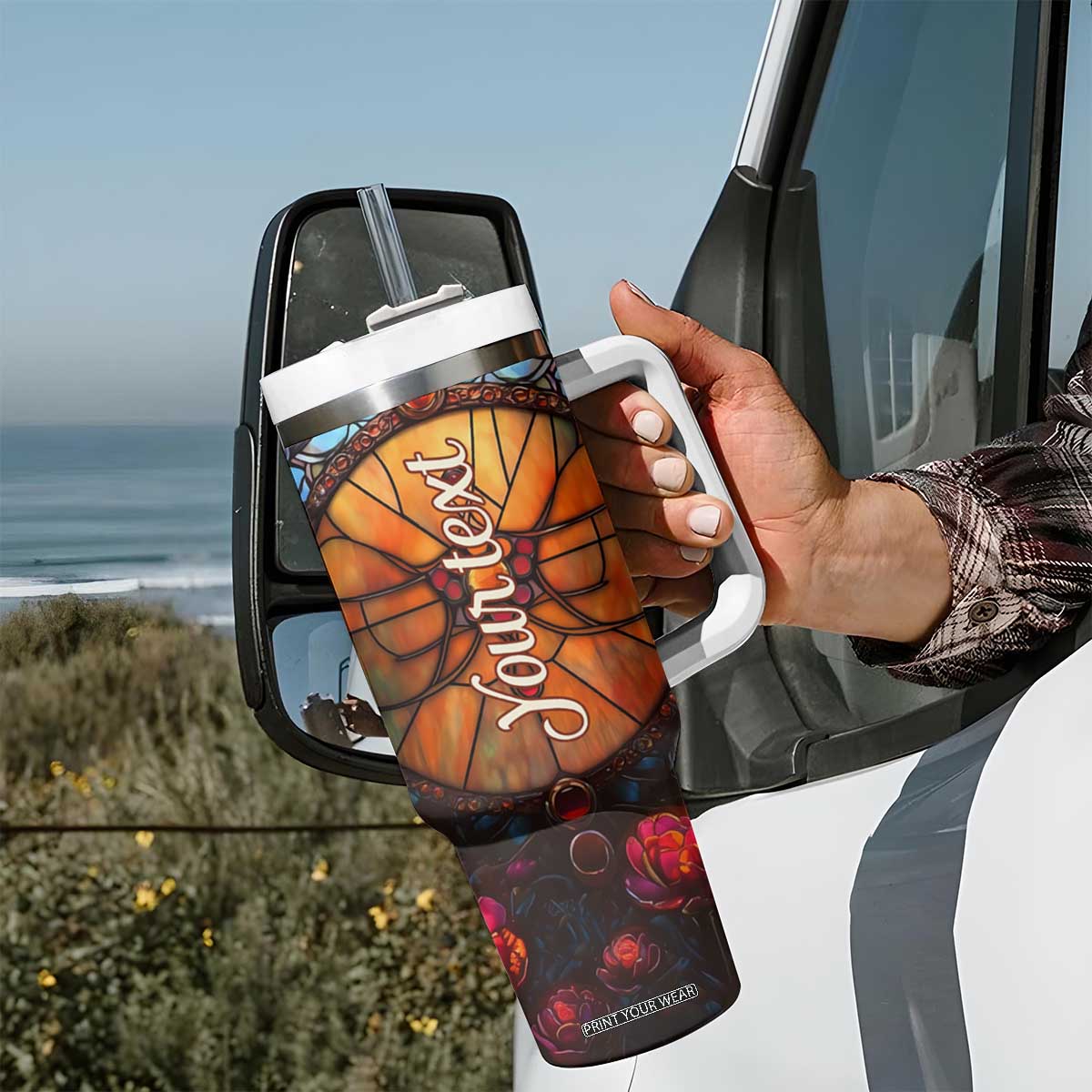 Dragonfly Carnelian Crystal Mosaic Tumbler With Handle Personalized TS04 Print Your Wear