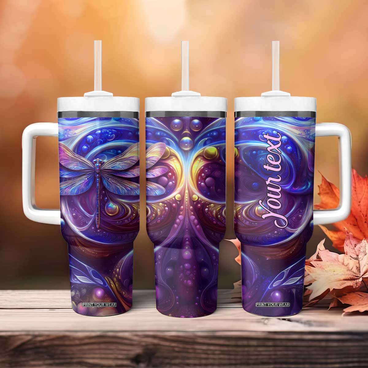 Dragonfly Amethyst Crystal Mosaic Tumbler With Handle Personalized TS04 Print Your Wear