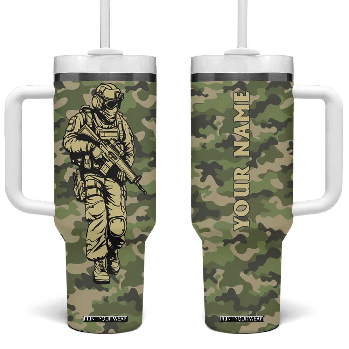 Veteran Camouflage Tumbler With Handle Personalized TS04 One Size: 40 oz Multicolor Print Your Wear