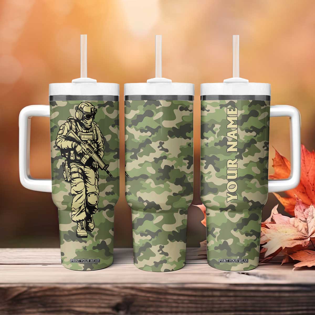 Veteran Camouflage Tumbler With Handle Personalized TS04 Print Your Wear