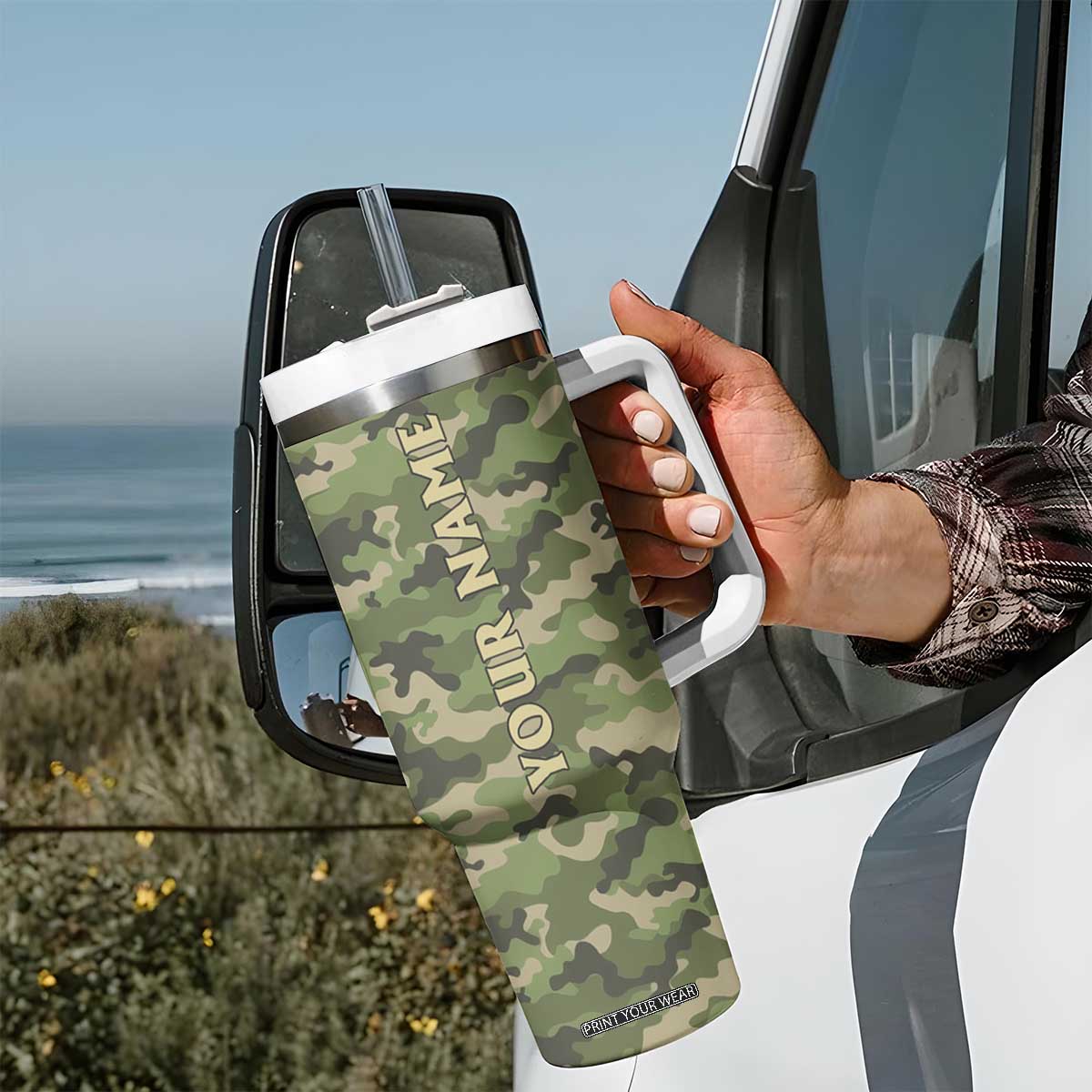 Veteran Camouflage Tumbler With Handle Personalized TS04 Print Your Wear