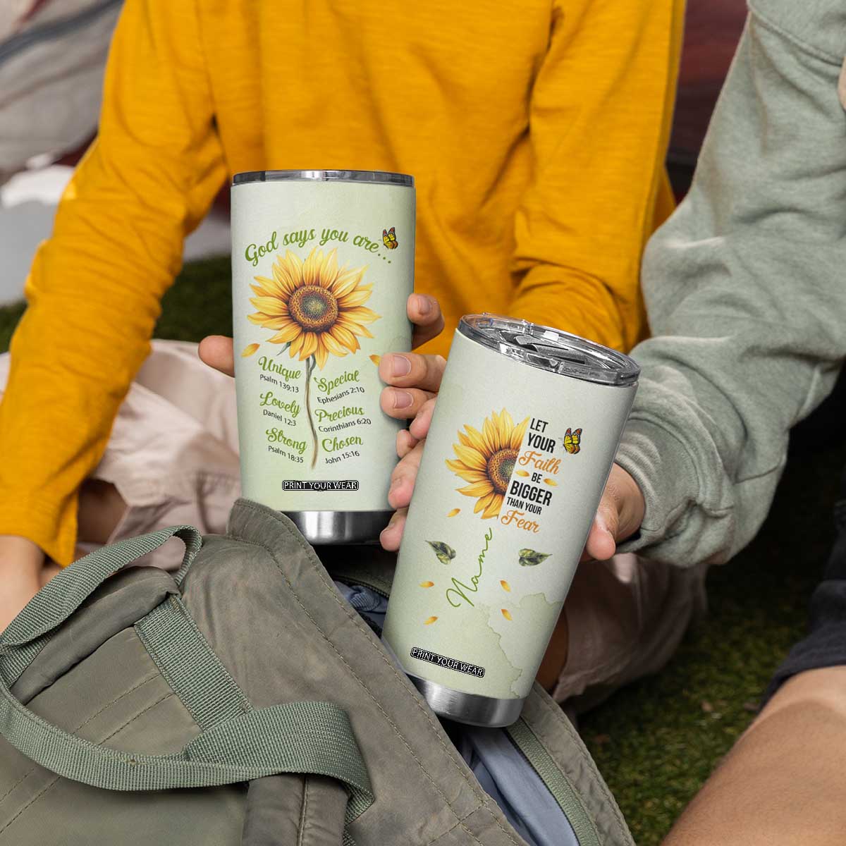 Over Fear Sunflower Tumbler Cup Personalized TS04 Print Your Wear