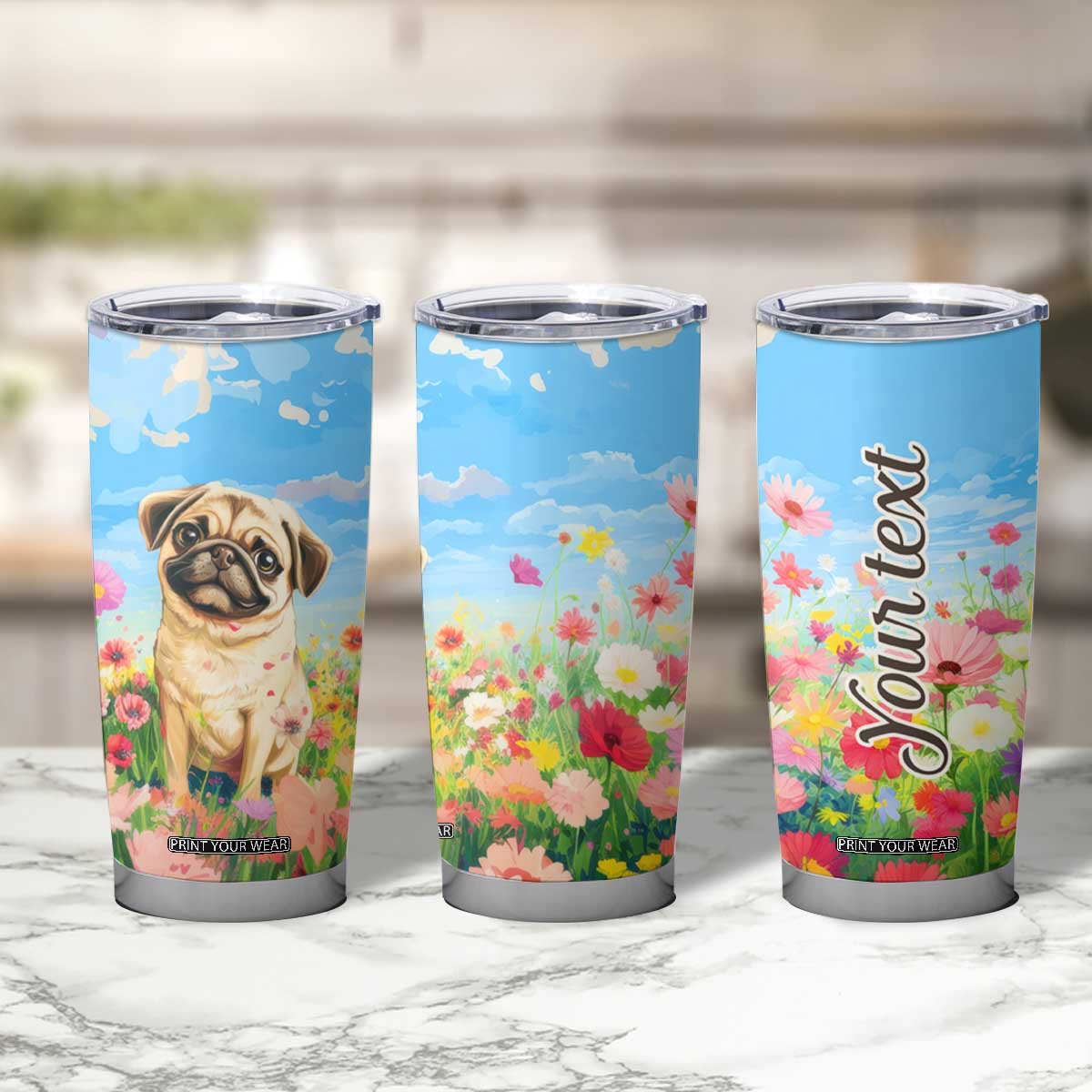 Retro Pug Tumbler Cup Personalized TS04 Print Your Wear
