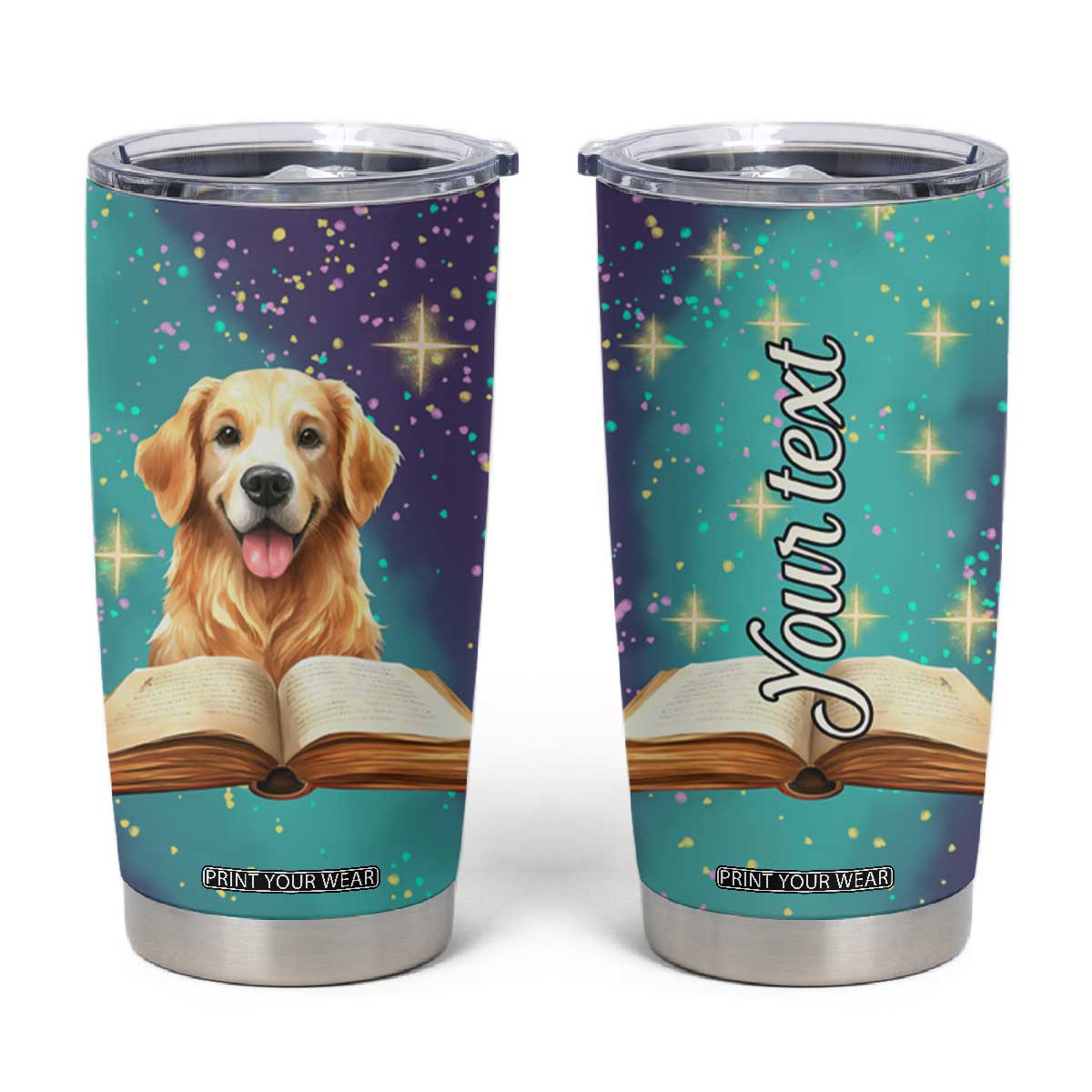 Cute Golden Retriever Reading Books Tumbler Cup Personalized TS04 Multicolor Print Your Wear