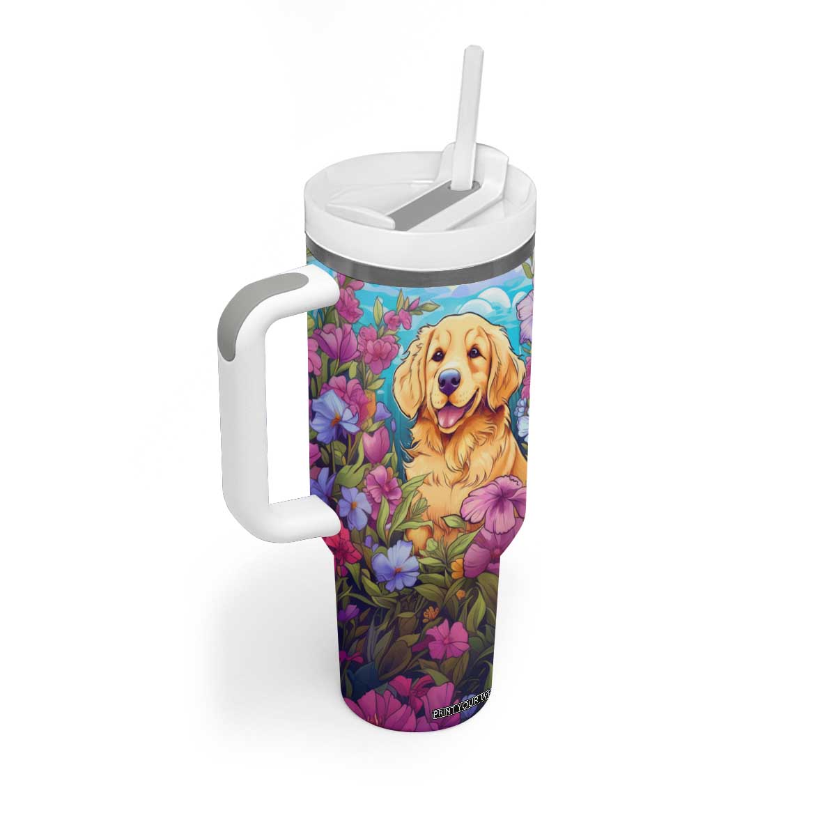 Retro Golden Retriever Tumbler With Handle Personalized TS04 Print Your Wear
