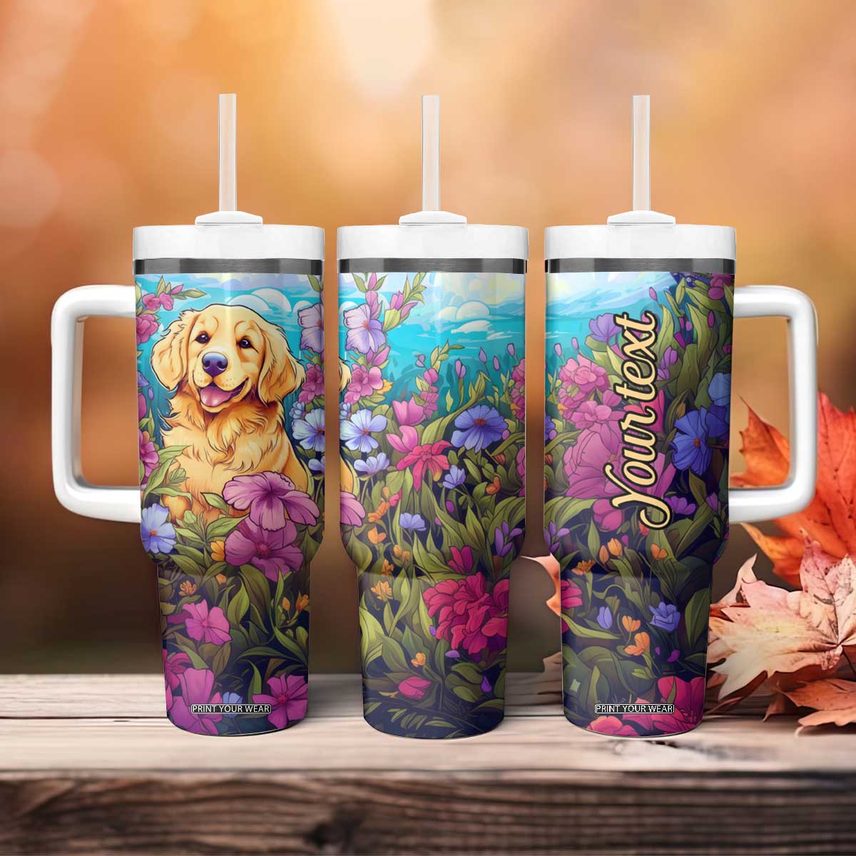 Retro Golden Retriever Tumbler With Handle Personalized TS04 Print Your Wear