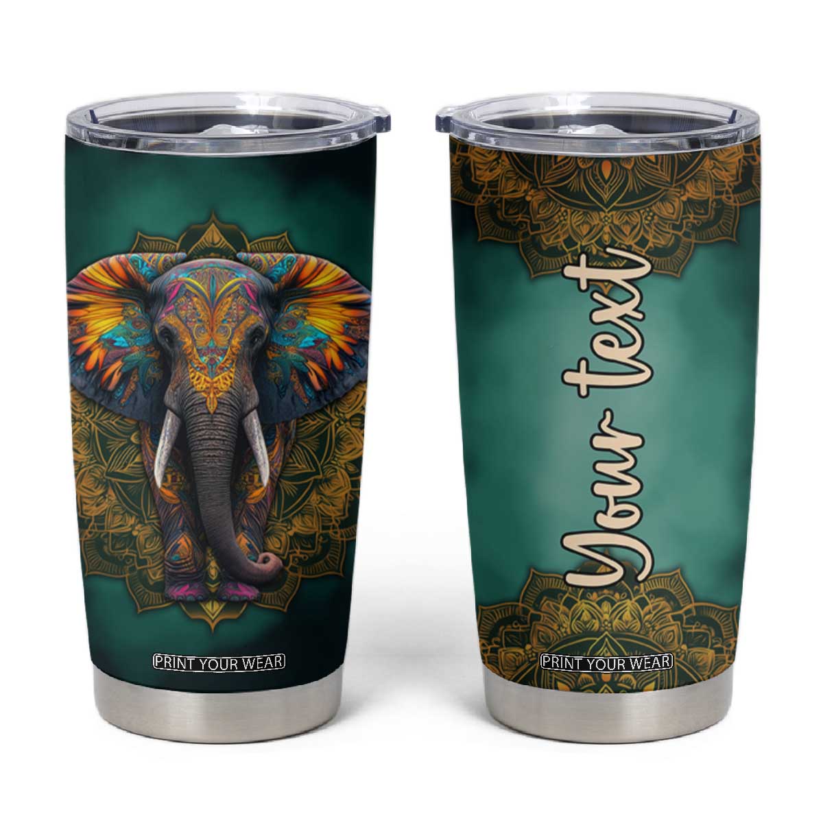 Mandala Tribal Elephant Tumbler Cup Personalized TS04 Multicolor Print Your Wear