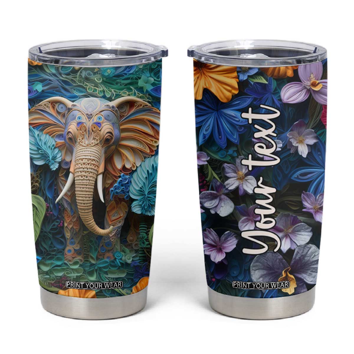 Elephant Paper Quiling Tumbler Cup Personalized TS04 Multicolor Print Your Wear