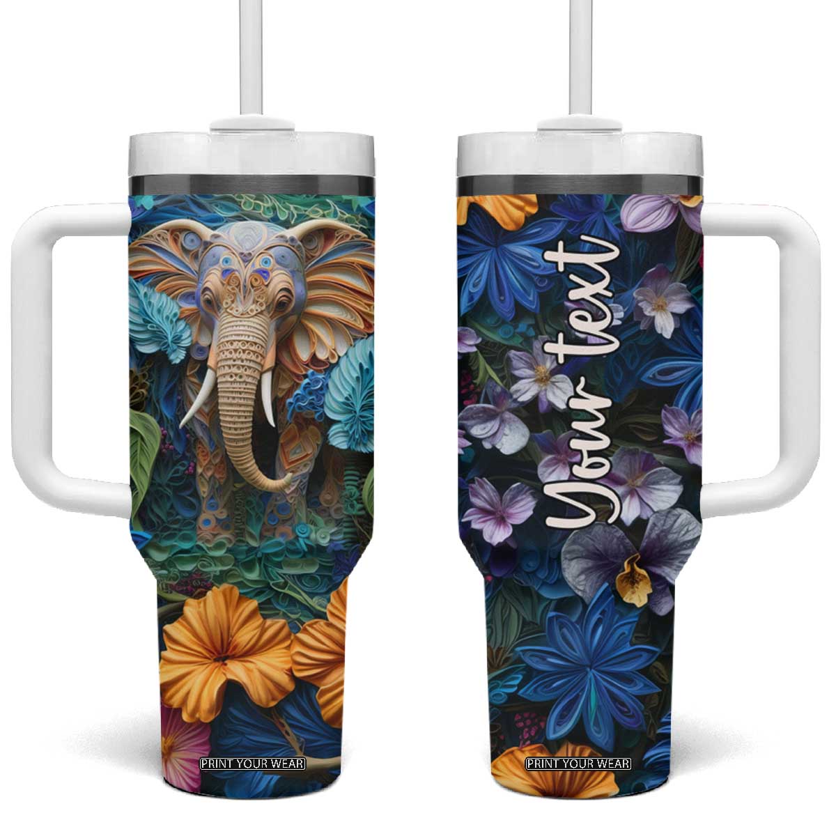 Elephant Paper Quiling Tumbler With Handle Personalized TS04 One Size: 40 oz Multicolor Print Your Wear