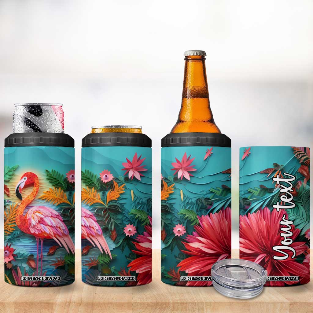 Flamingo Tropical Paper Quiling 4 in 1 Can Cooler Tumbler Personalized TS04 Print Your Wear