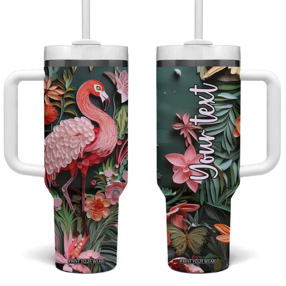 Flamingo Paper Quiling Tumbler With Handle Personalized TS04 One Size: 40 oz Multicolor Print Your Wear