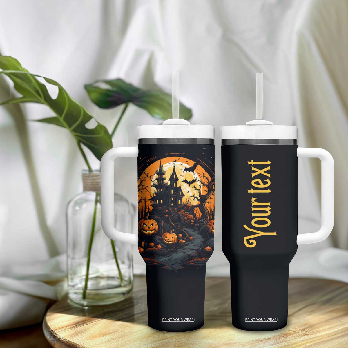Autumn Halloween House Tumbler With Handle Personalized TS04 Print Your Wear