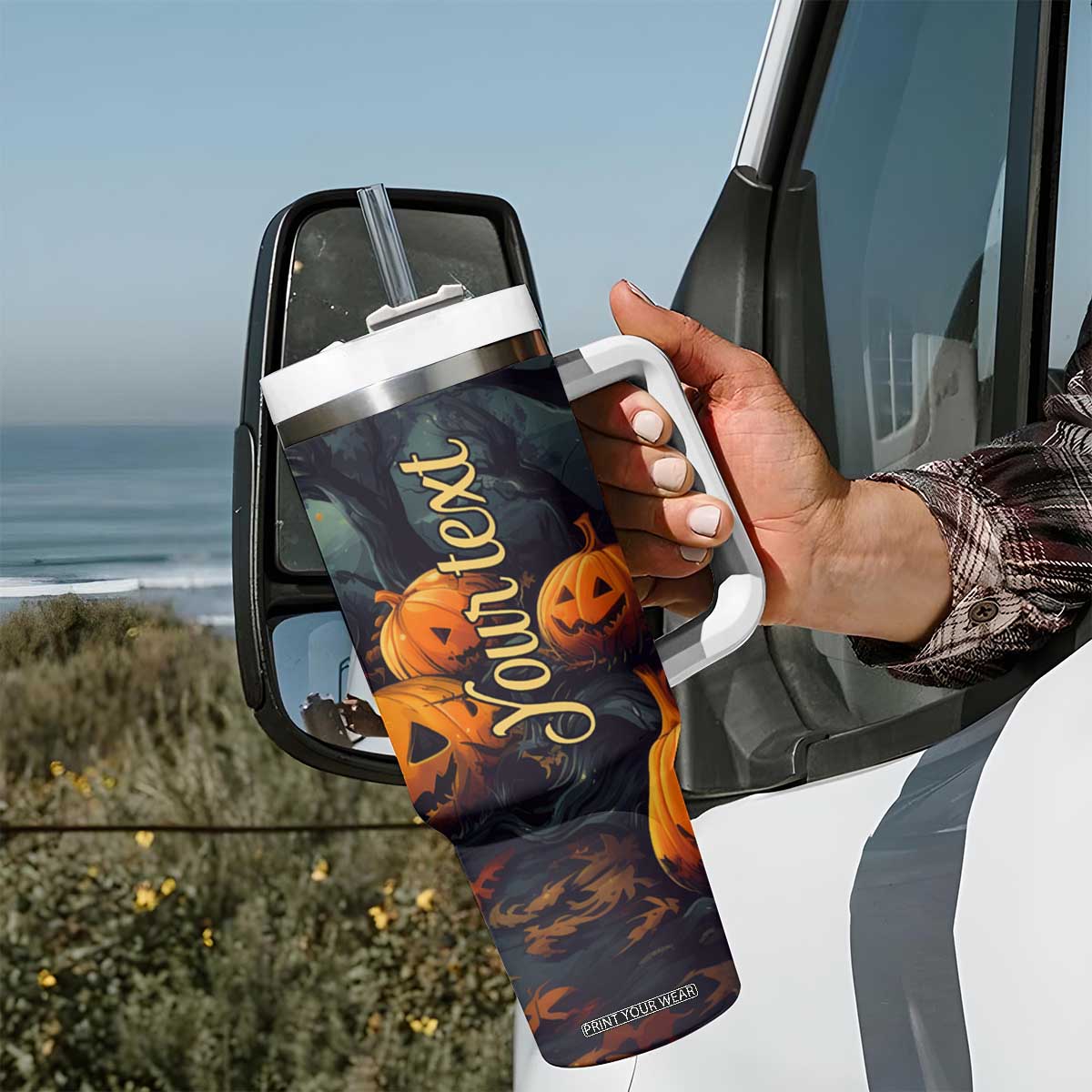 Halloween Pumpkin Tumbler With Handle Personalized TS04 Print Your Wear